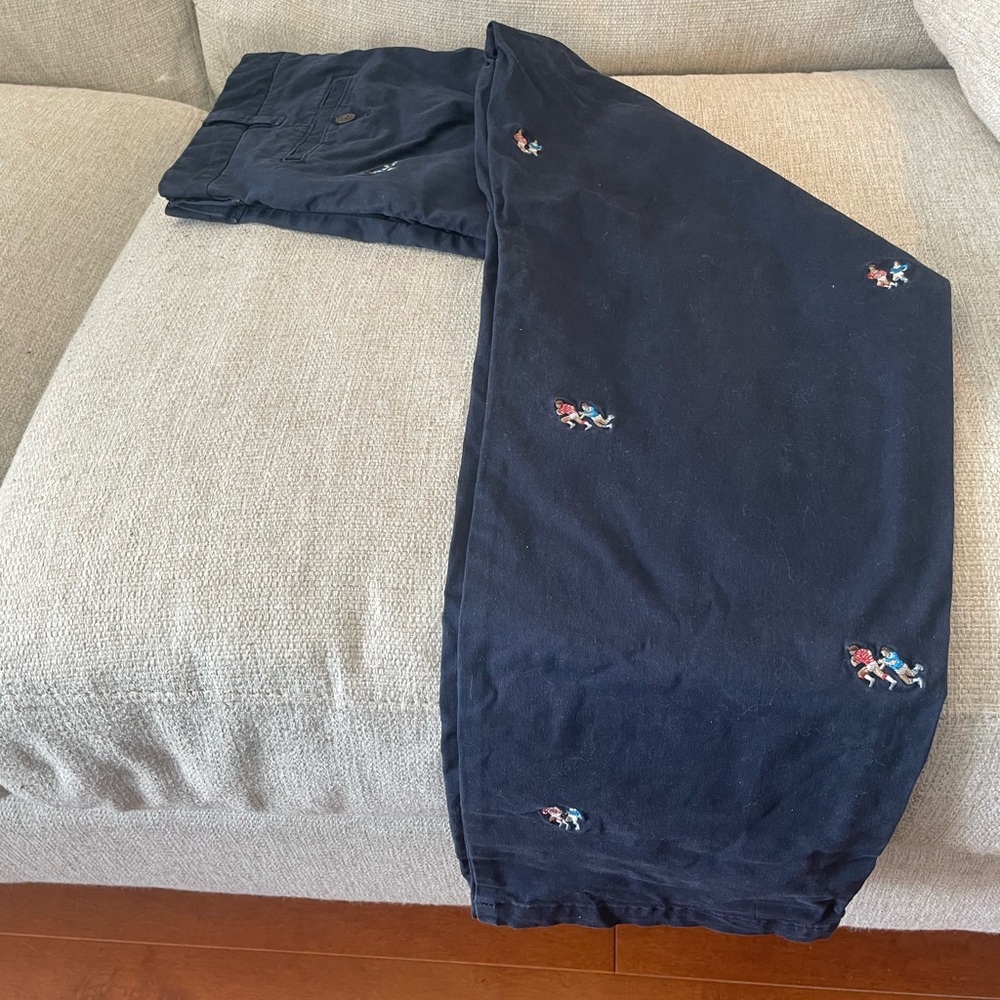 Lands End Men's Traditional Fit Navy Embroidered Rugby Players Chino Pants